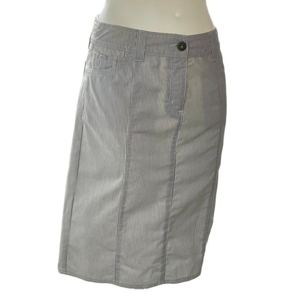 Per Una Skirt Size 10 Striped Cotton Stretch Midi Denim Look Pencil Women's - Picture 1 of 14
